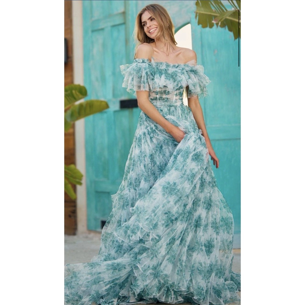Sherri Hill 56128 Evening Dress Prom Dress Green Ruffles Floor Length Ball Gown